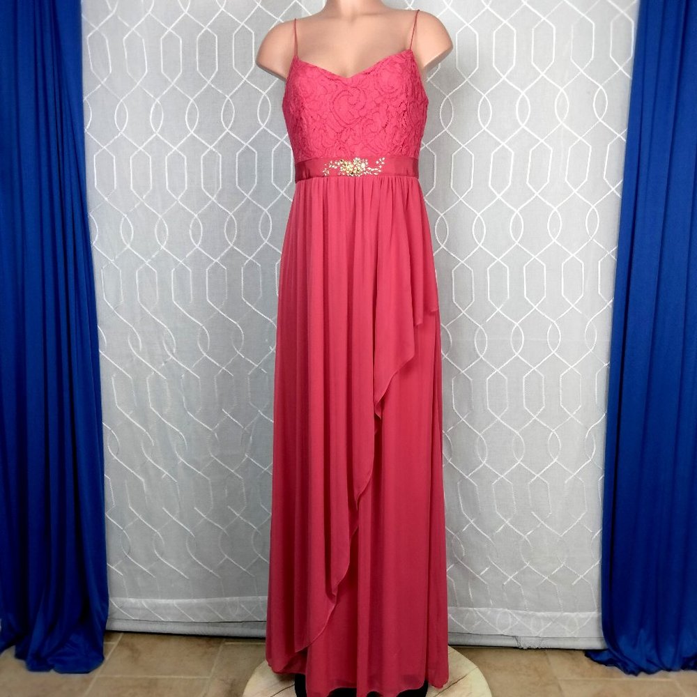 Adriana Papell Gown Salmon Peach Bridesmaid, Prom, evening gown Lace Top8